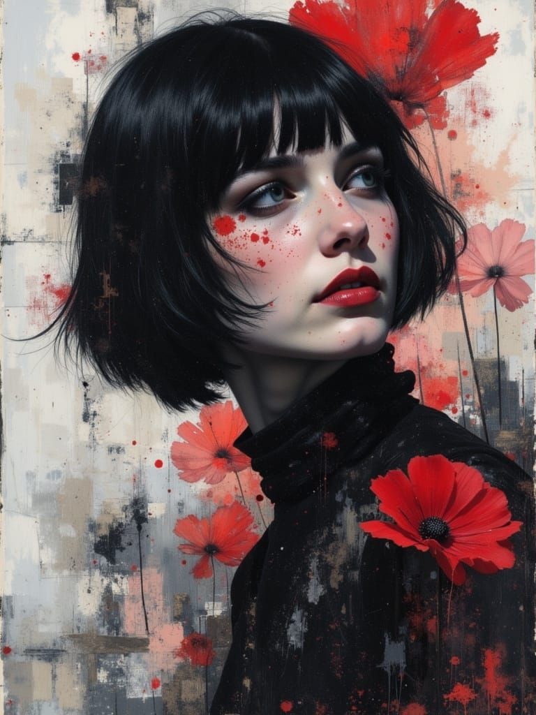 Ethereal Goth Woman in Watercolor and Alcohol Ink