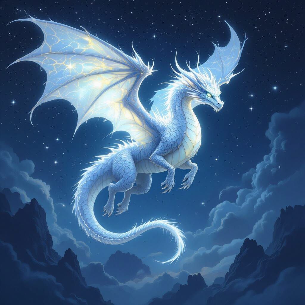 Majestic Moonlight Dragon Soaring Through Starry Sky