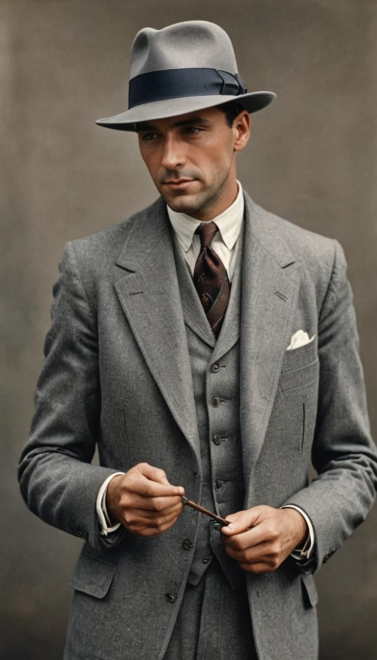 1920s Detective in Grey Suit and Hat