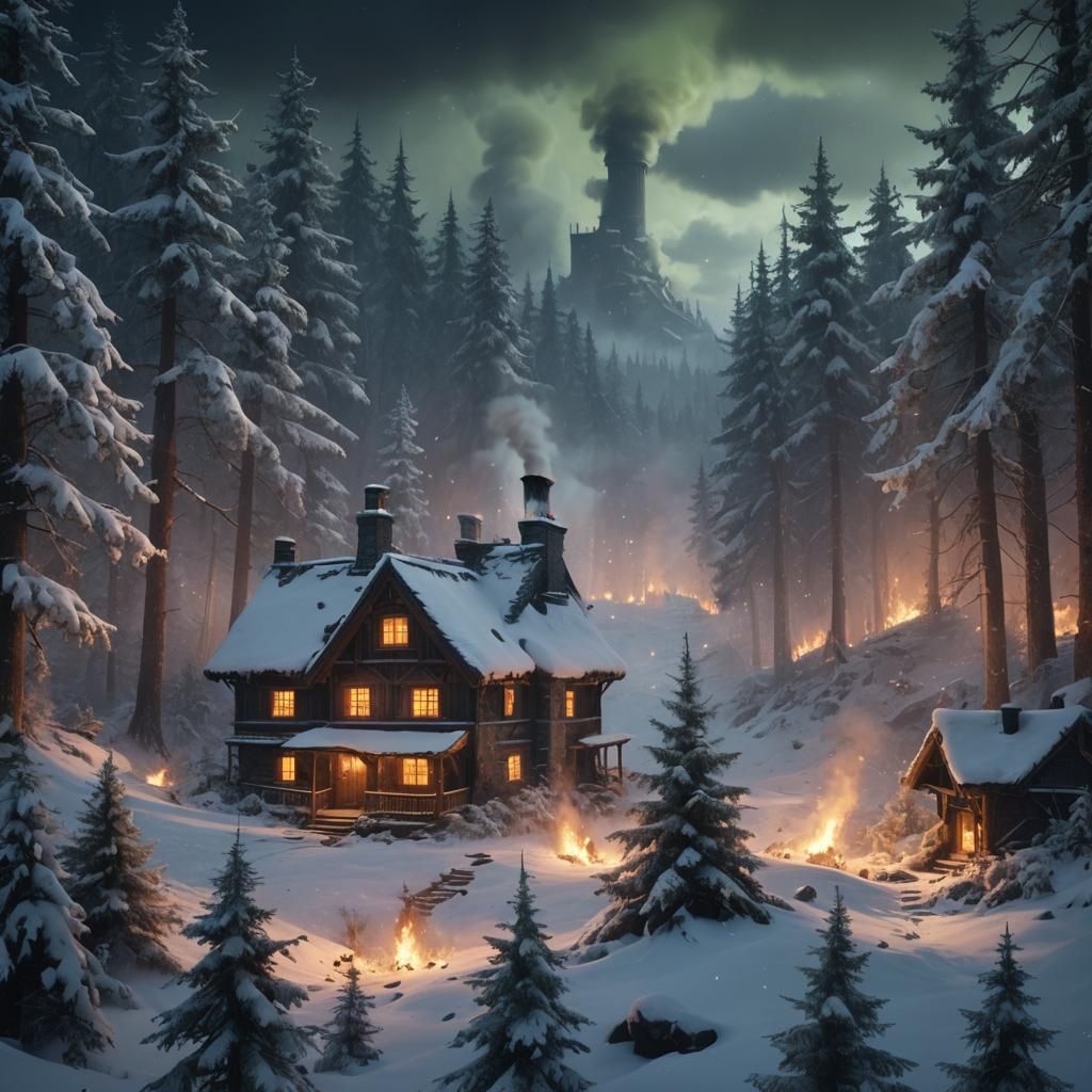 Dark Forest Chimney in Detailed Matte Painting