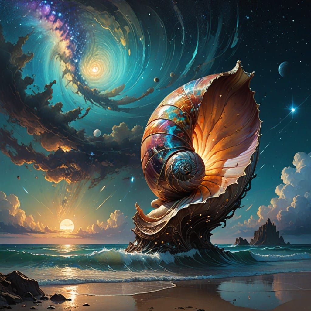 Fantasy Nautilus Shell in Triadic Colors