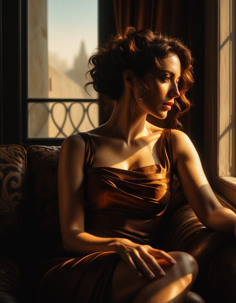 Woman Lounging: Baroque Oil Painting in Golden Light