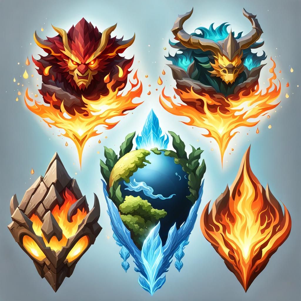 Four Elementals: Earth, Air, Fire, Water