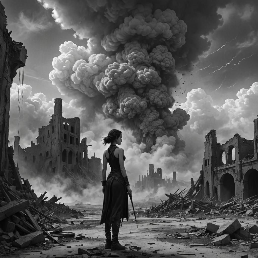 Eerie Wasteland: Surreal Monochrome Illustration
