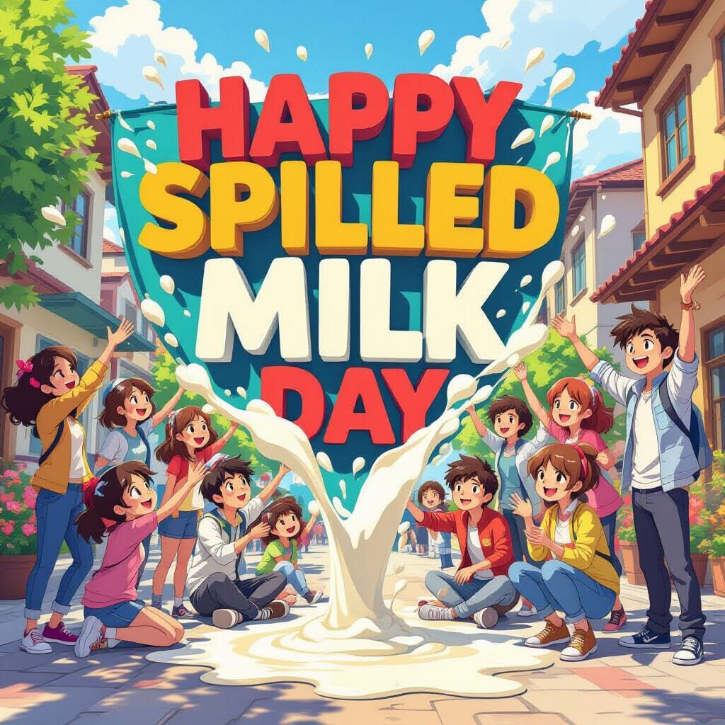 Happy Spilled Milk Day Celebration in 3D Anime Style