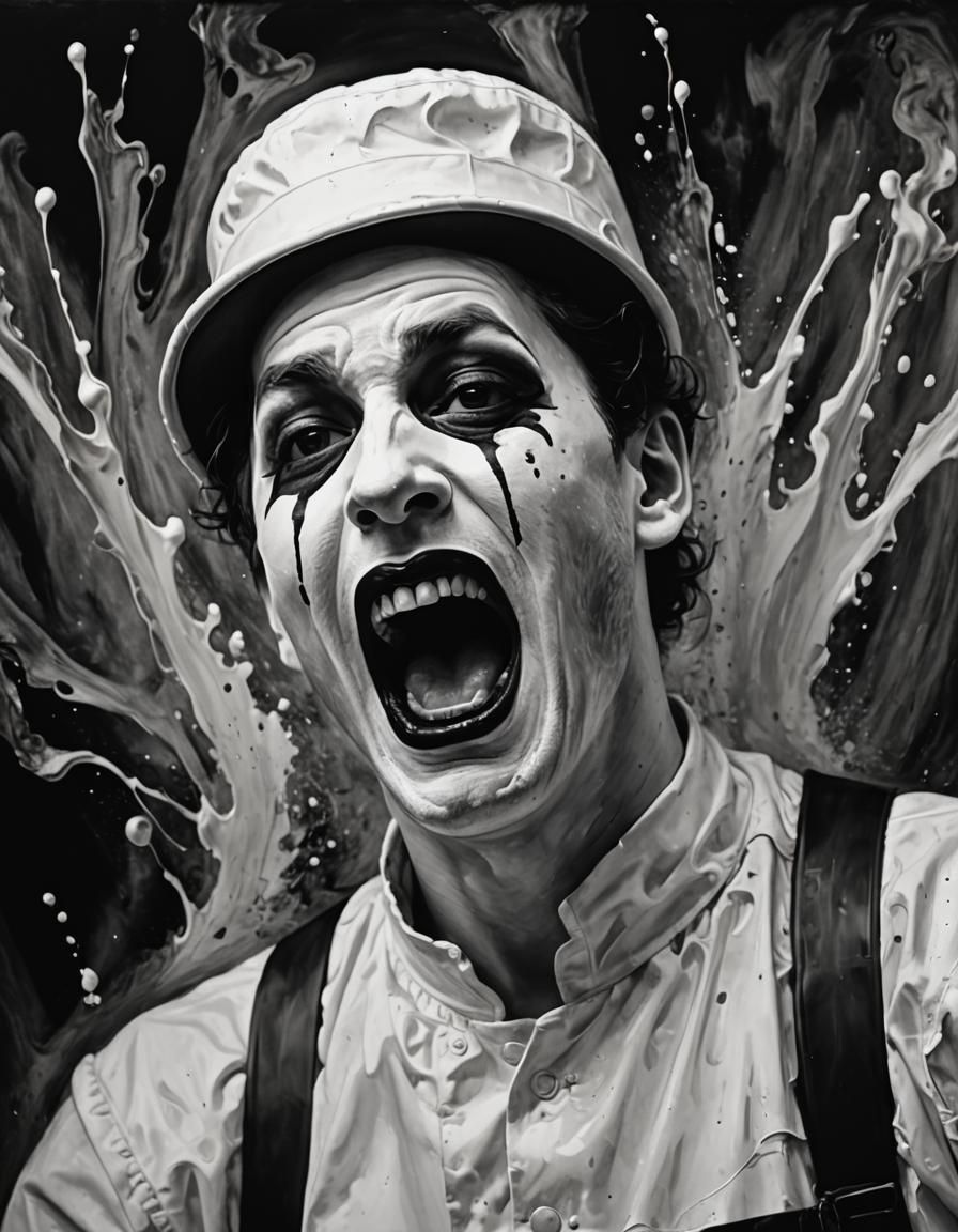 Mime Artist Portrait in Poured Paint Technique