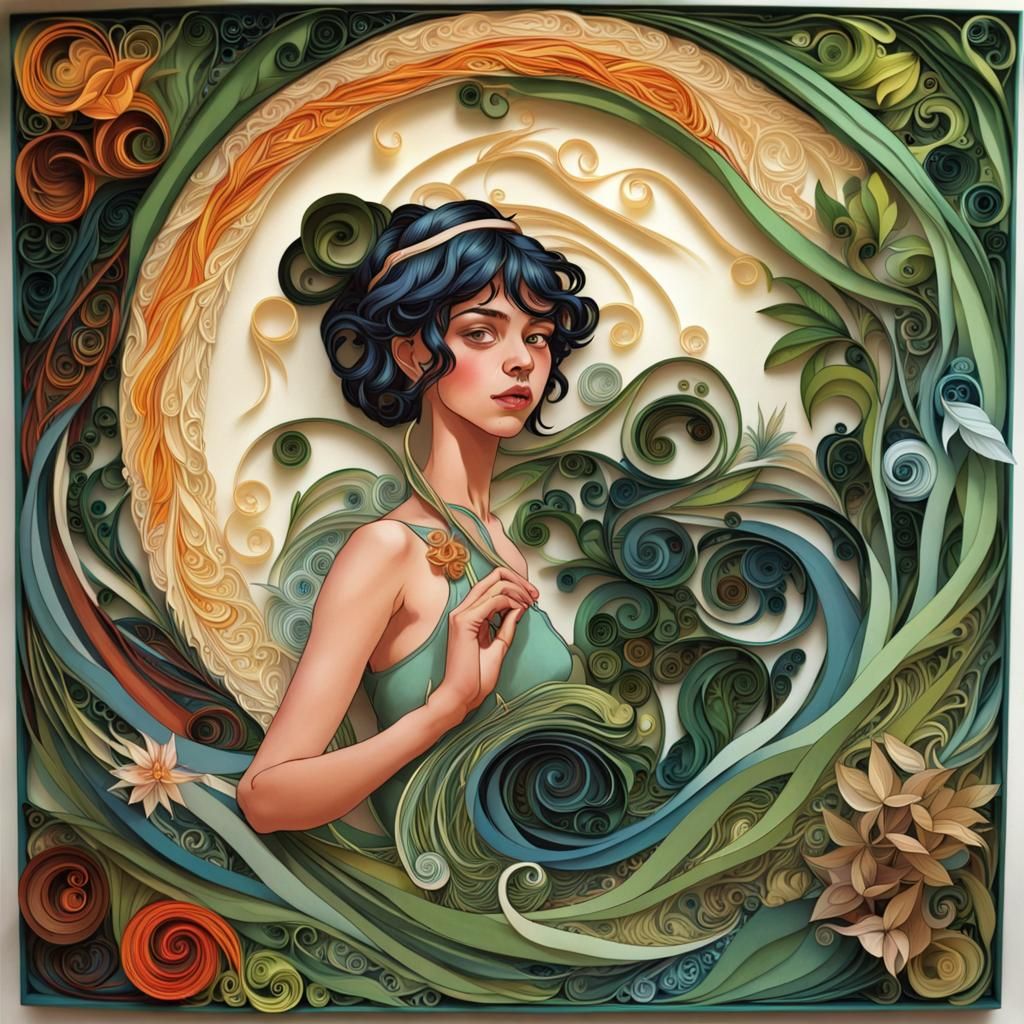 Jungle Book Characters in Alphonse Mucha Quilling Style