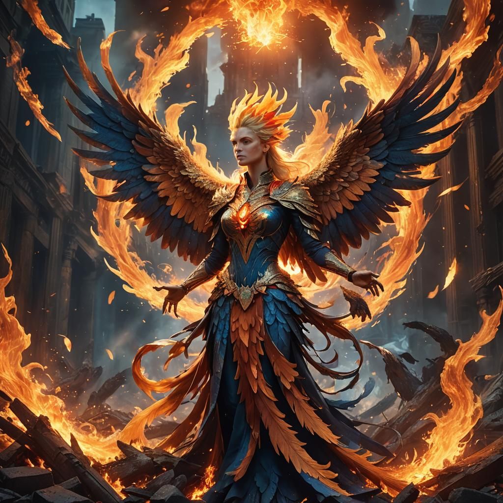 Blonde Phoenix Rising: Fantasy Concept Art