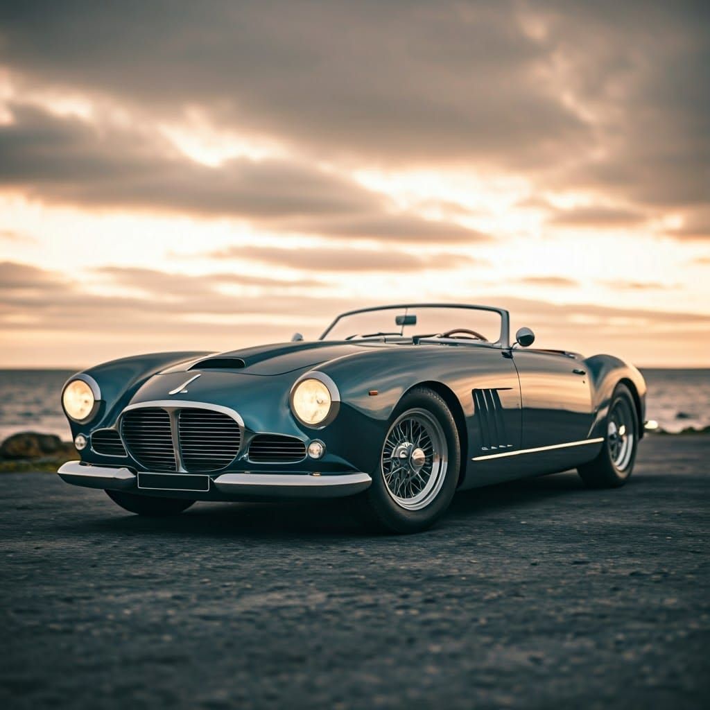 Luxurious 1950s Delahaye 235 in Highland Coast Sunset
