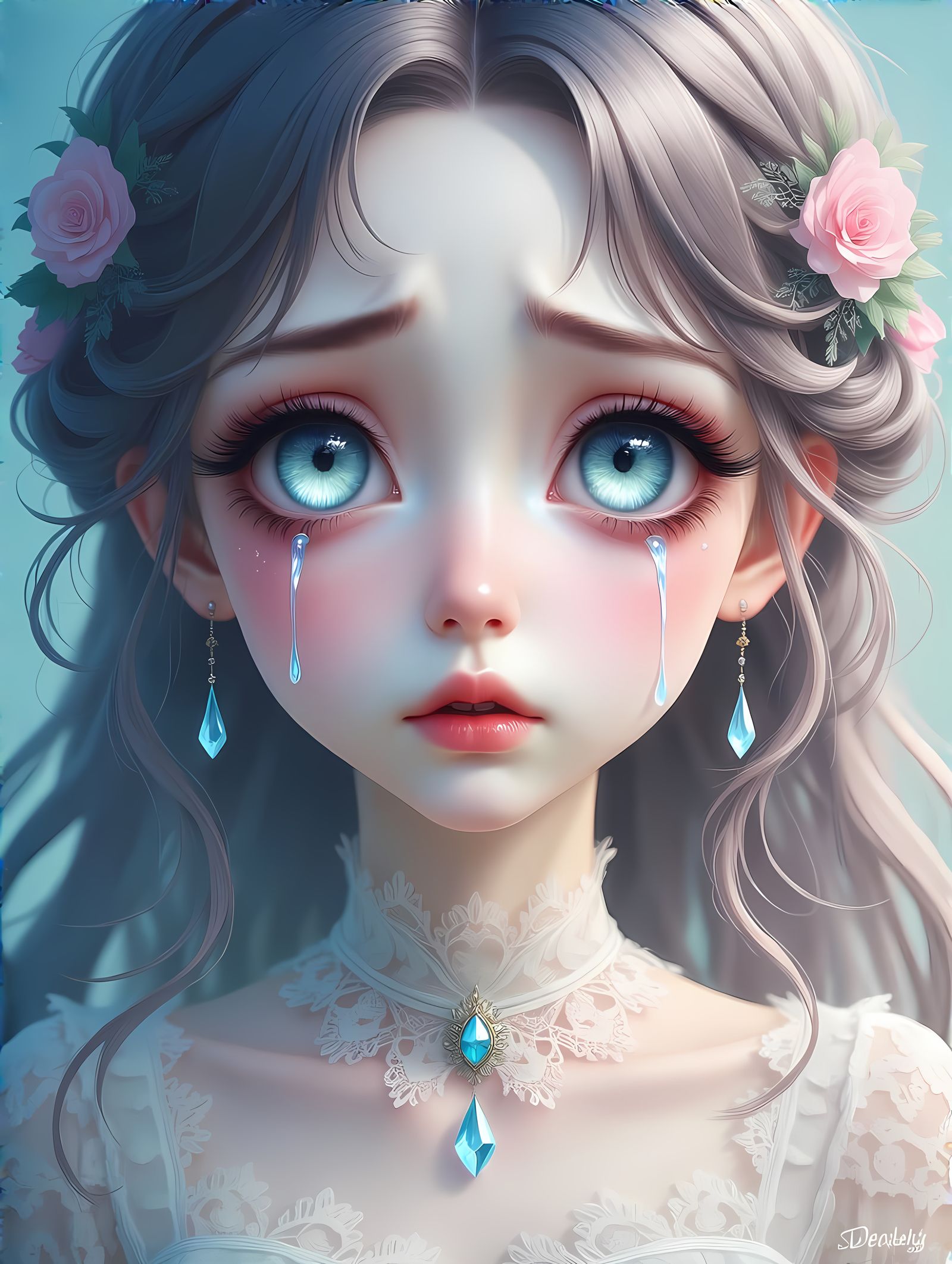 Enchanting Anime Goddess with Crystal Tear