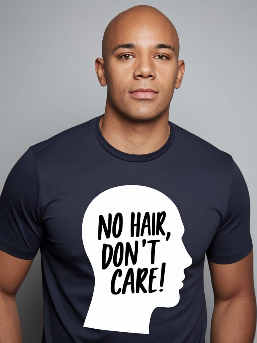 Bald Man in Funky T-Shirt, Embracing His Hairlessness