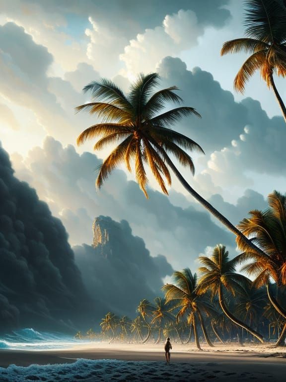 Detailed Photorealistic Beach Landscape in Dark Fantasy Styl...