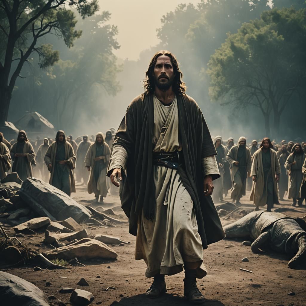Cinematic Film Still of Jesus in Modern Style