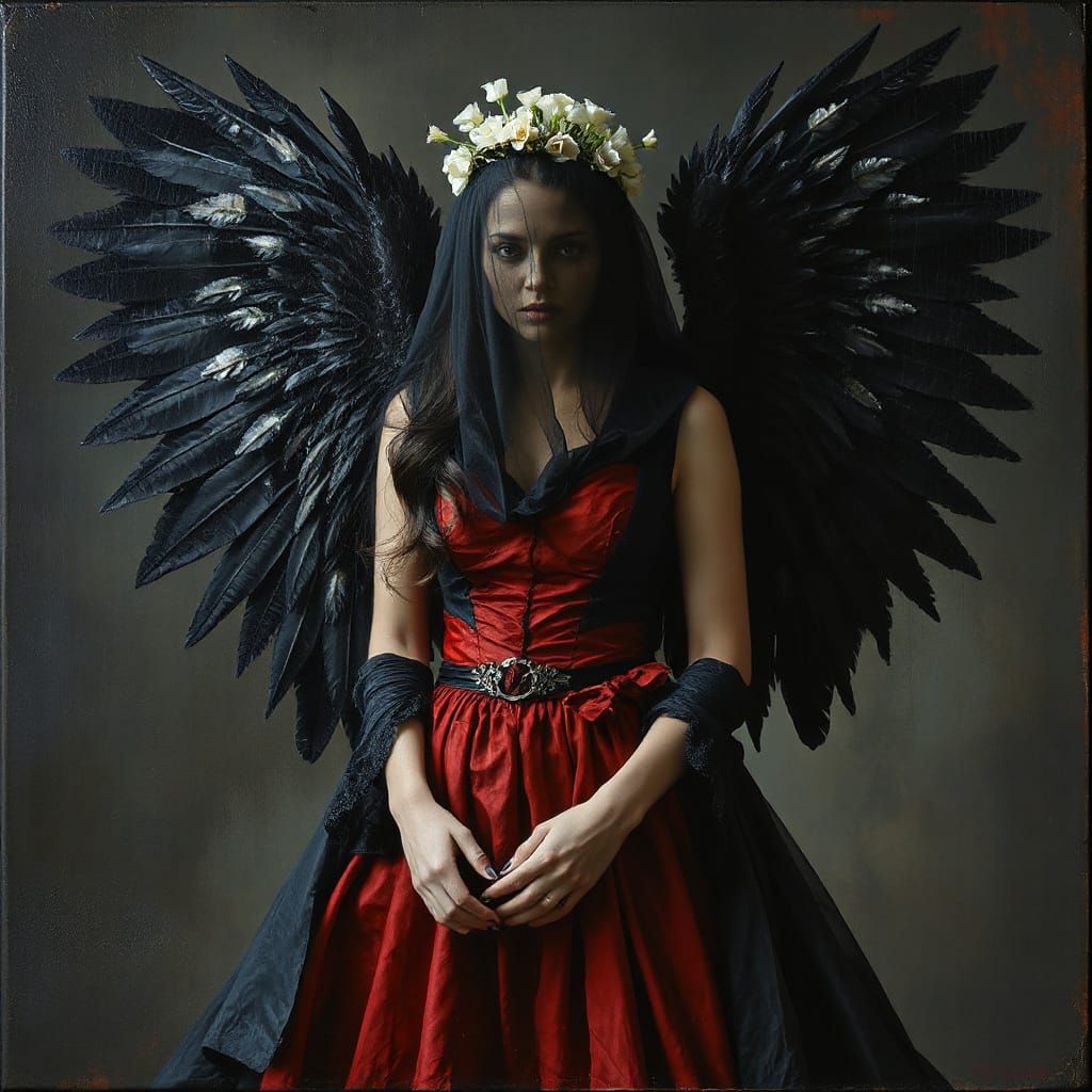 Ethereal Angel Woman in Dark Fantasy Oil Painting Style