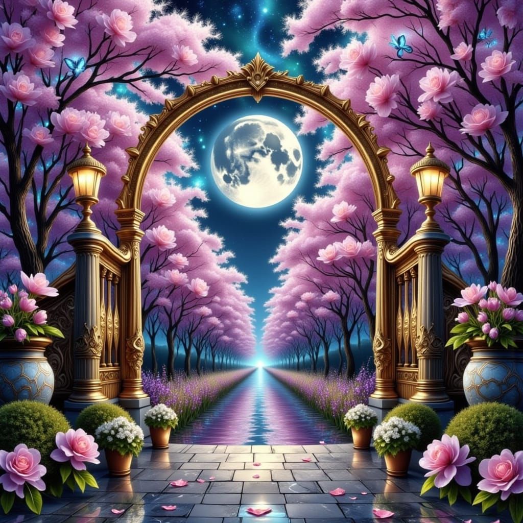Surreal Springtime Landscape in Holographic Digital Art
