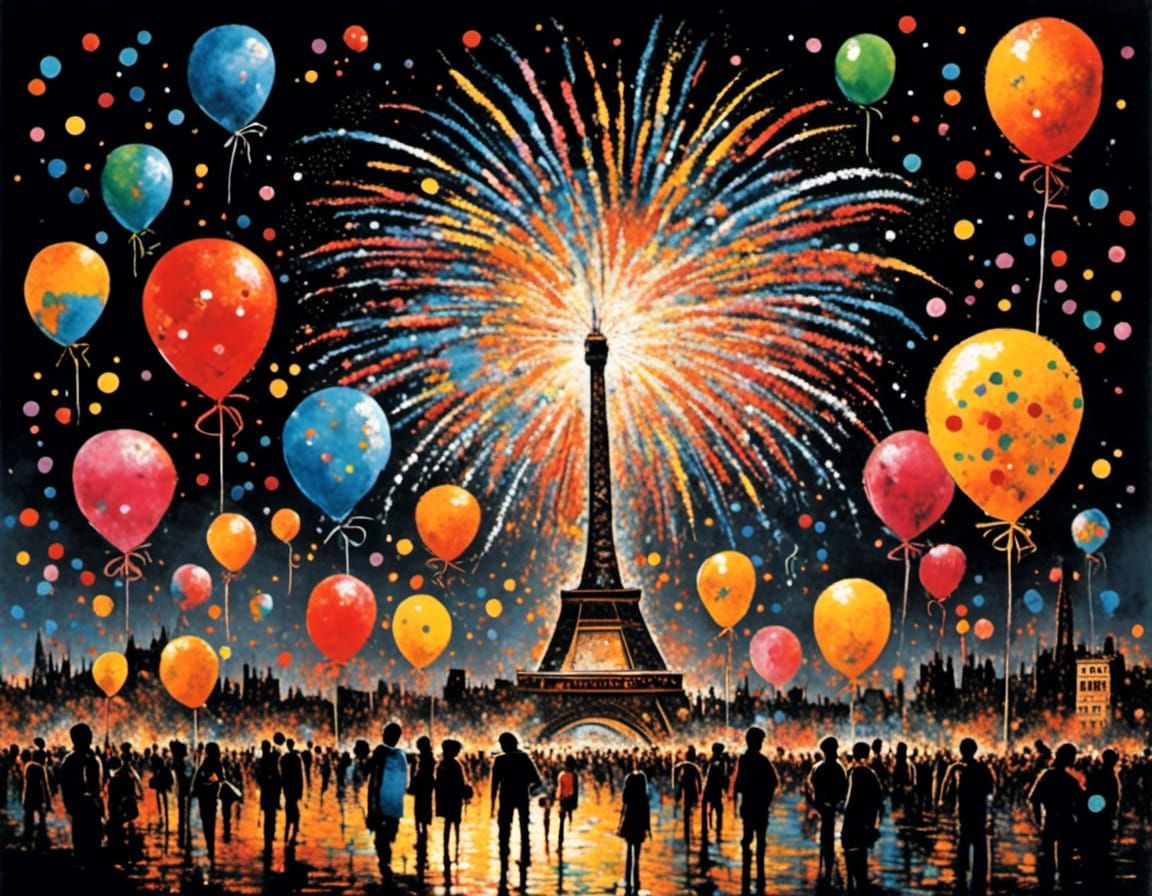 New Year's Eve Fireworks in Neo-Expressionist Style