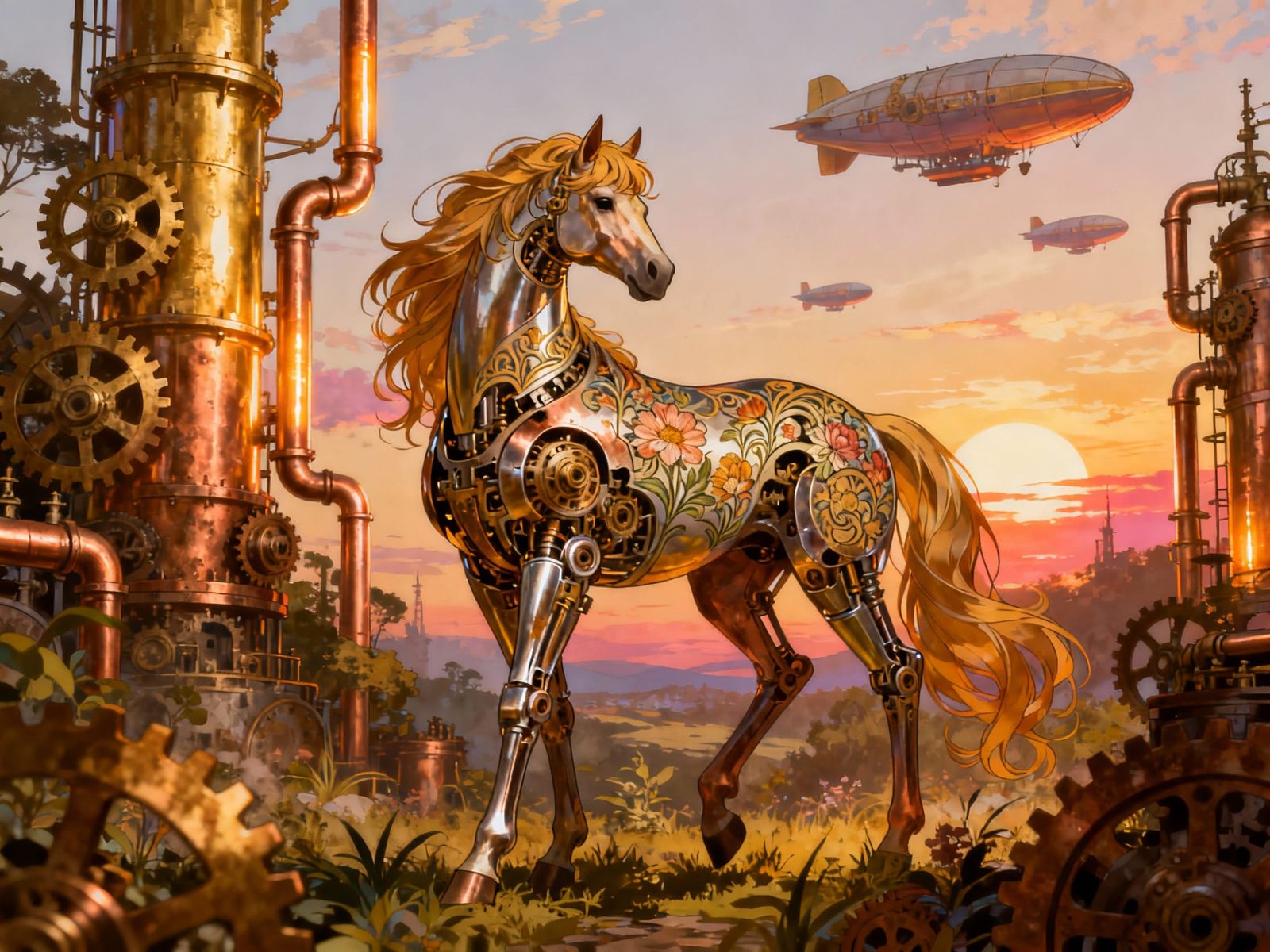 Steampunk Centaur in a Beautiful Landscape