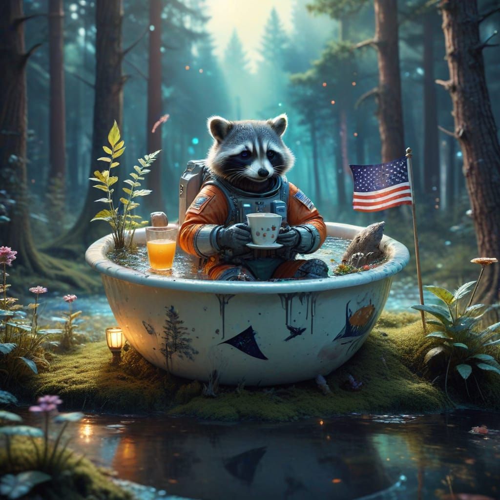 Whimsical Astronaut in Enchanted Forest Planet Scene