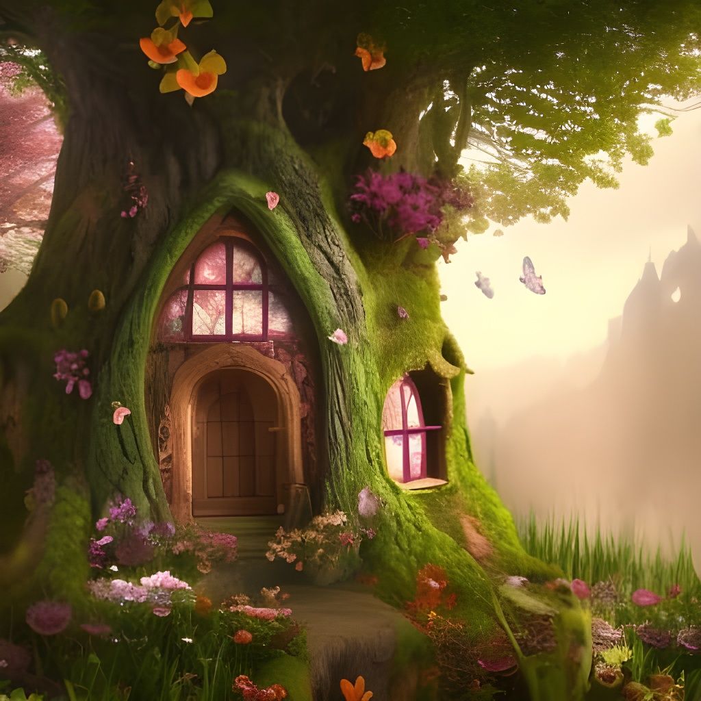 Whimsical Fairy Cottage in an Old Tree