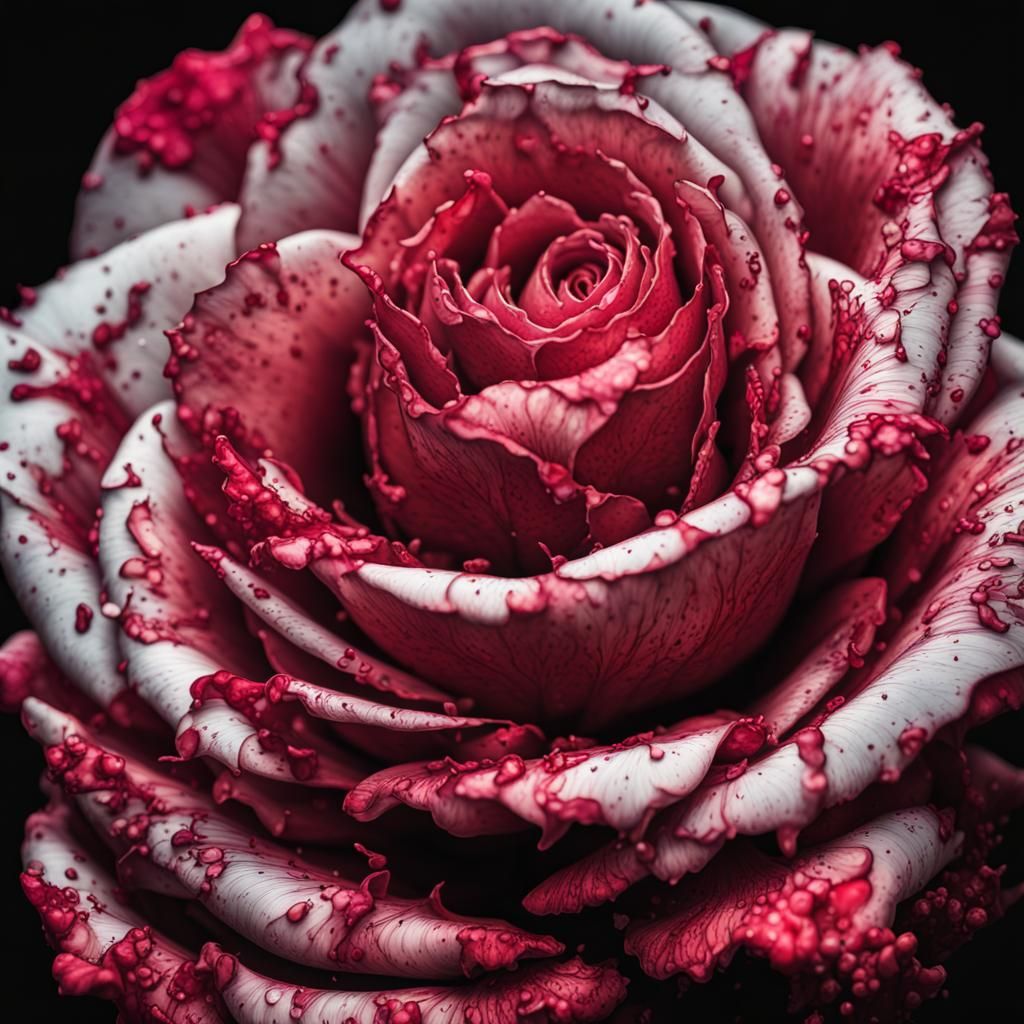 Backlit Rose Macrophotograph in Splatter Art Style