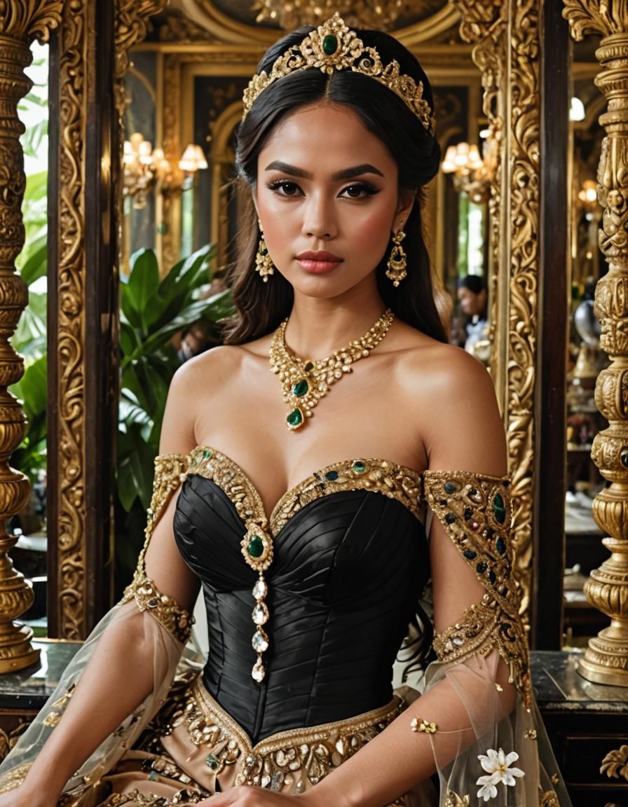 Indonesian Princess in Tropical Palace of Mirrors