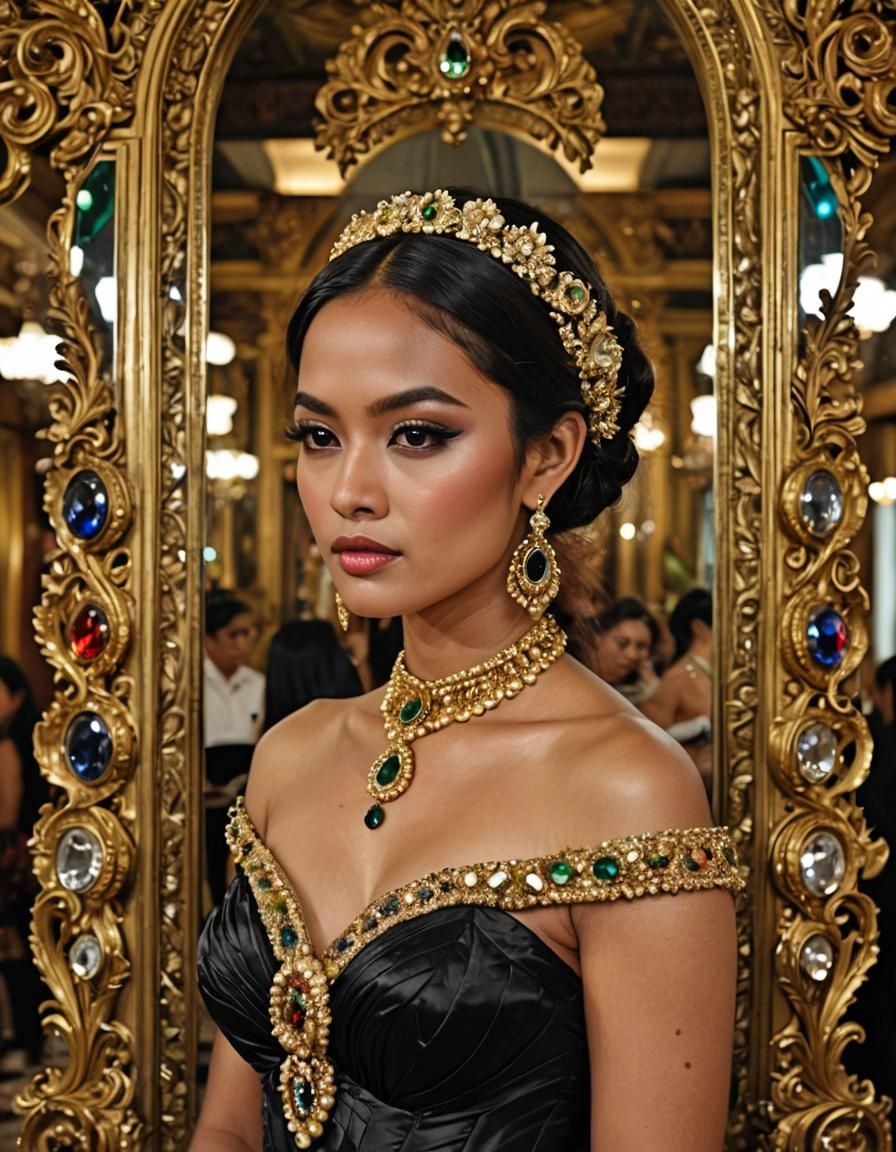 Indonesian Princess in Tropical Palace of Mirrors