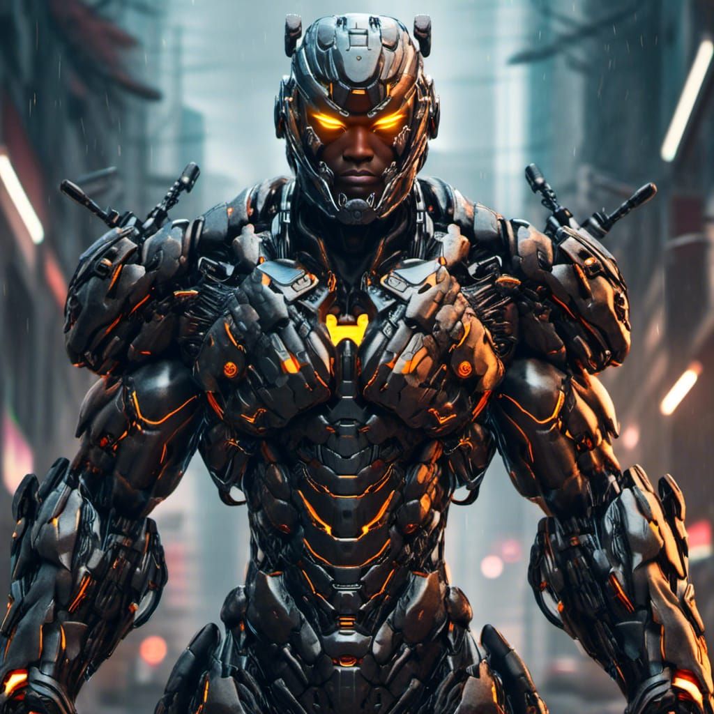 Robotic Muscular Black Male with Visor