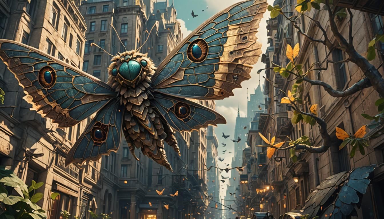 Giant Moth Family in the City of Eyes