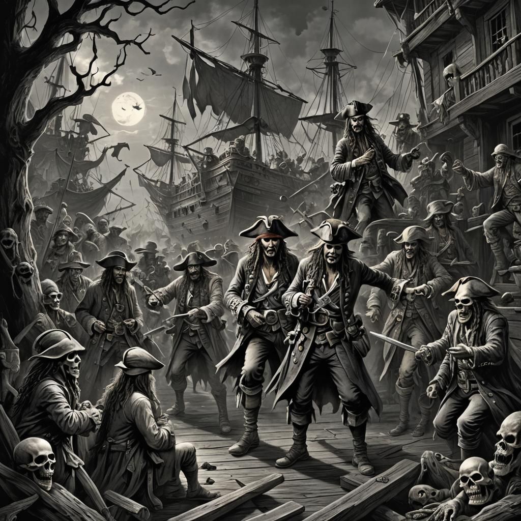 Ghost Pirates of the Caribbean: A Dark Fantasy Scene