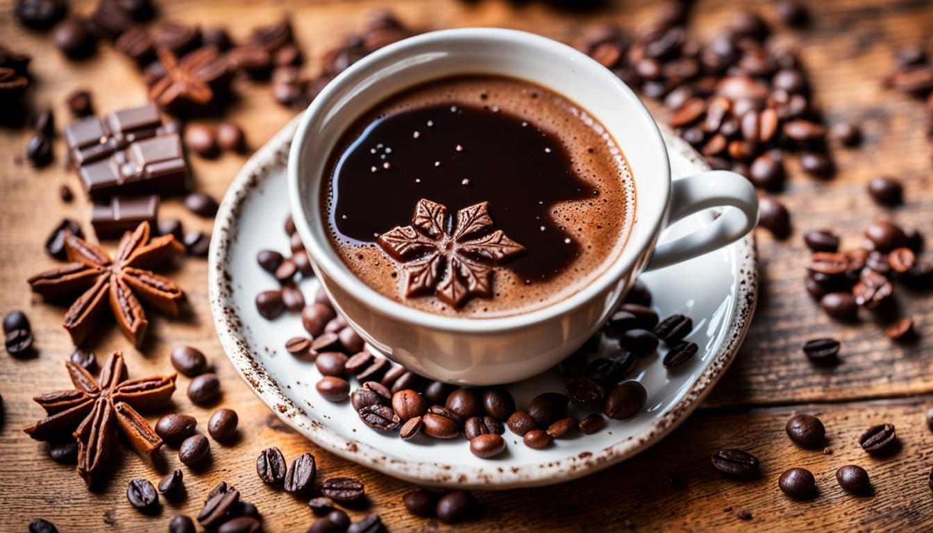 Surreal Winter Coffee Scene in Encaustic Oil Painting Style