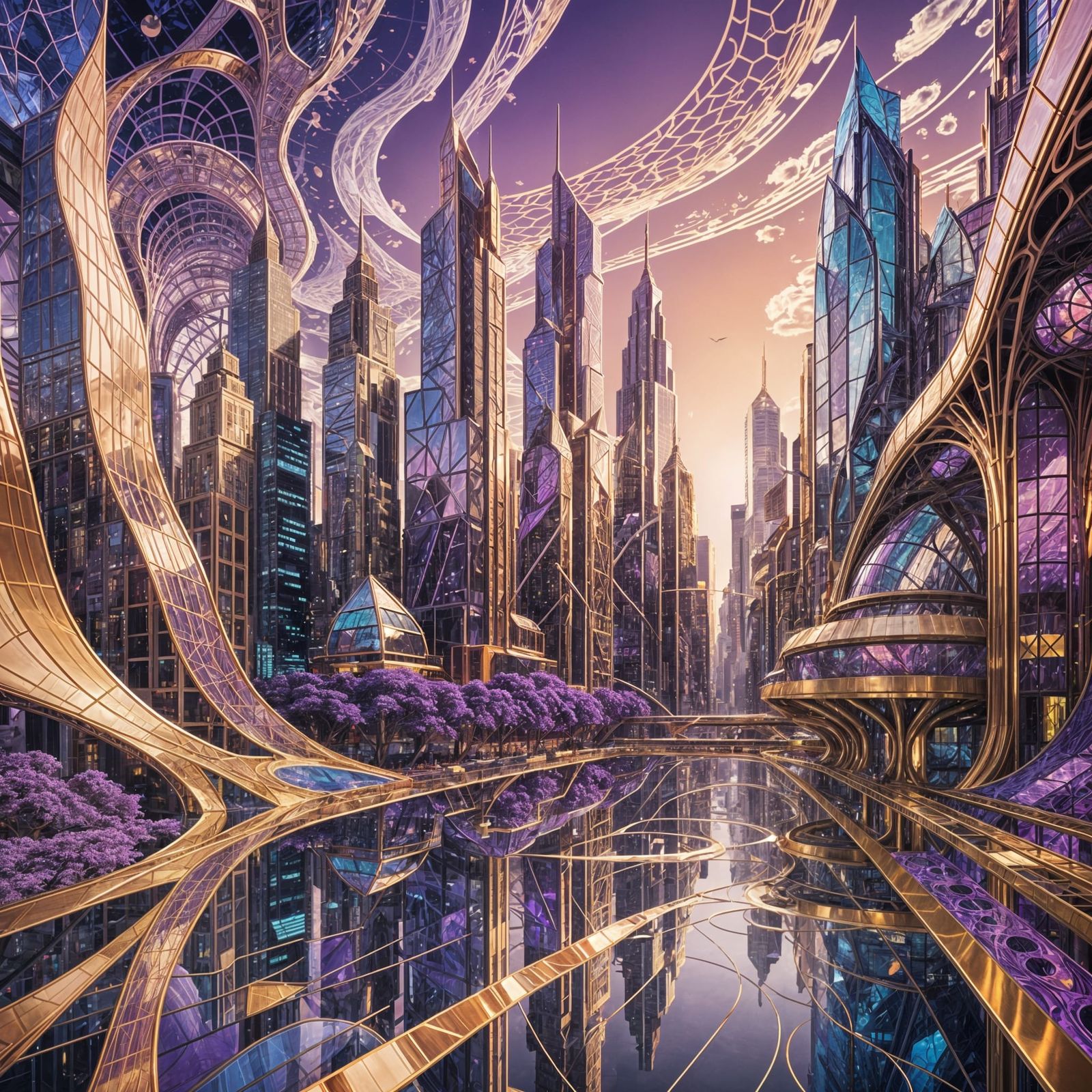 Futuristic Glass Metropolis After the Rain