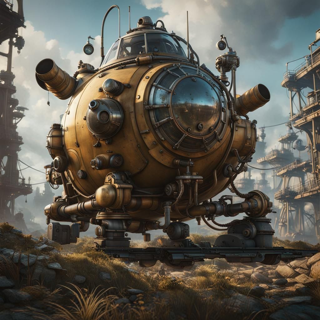 Dieselpunk Diving Bell in 3D Cinematic Style