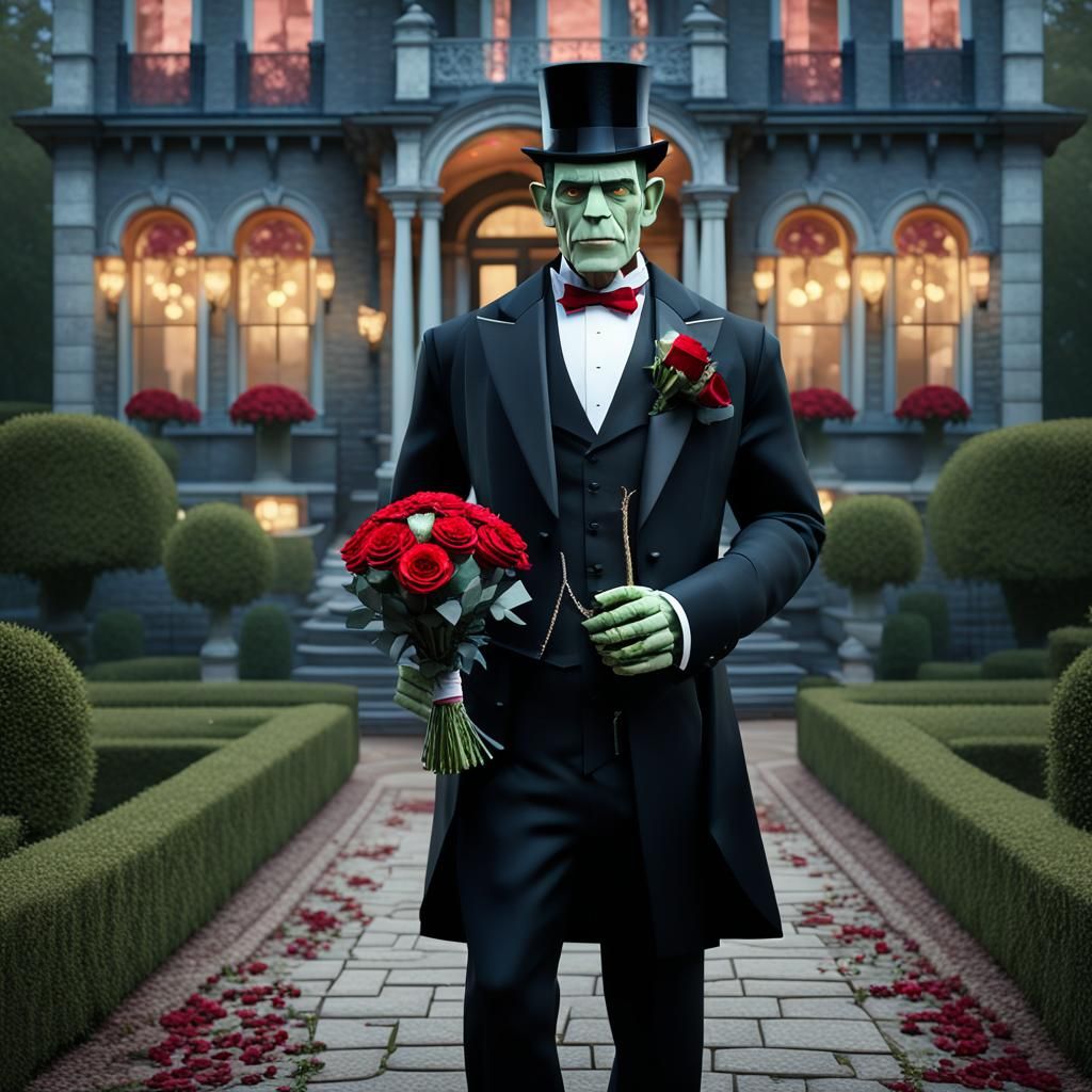 Handsome Frankenstein in Tuxedo, Low-Poly Art Style