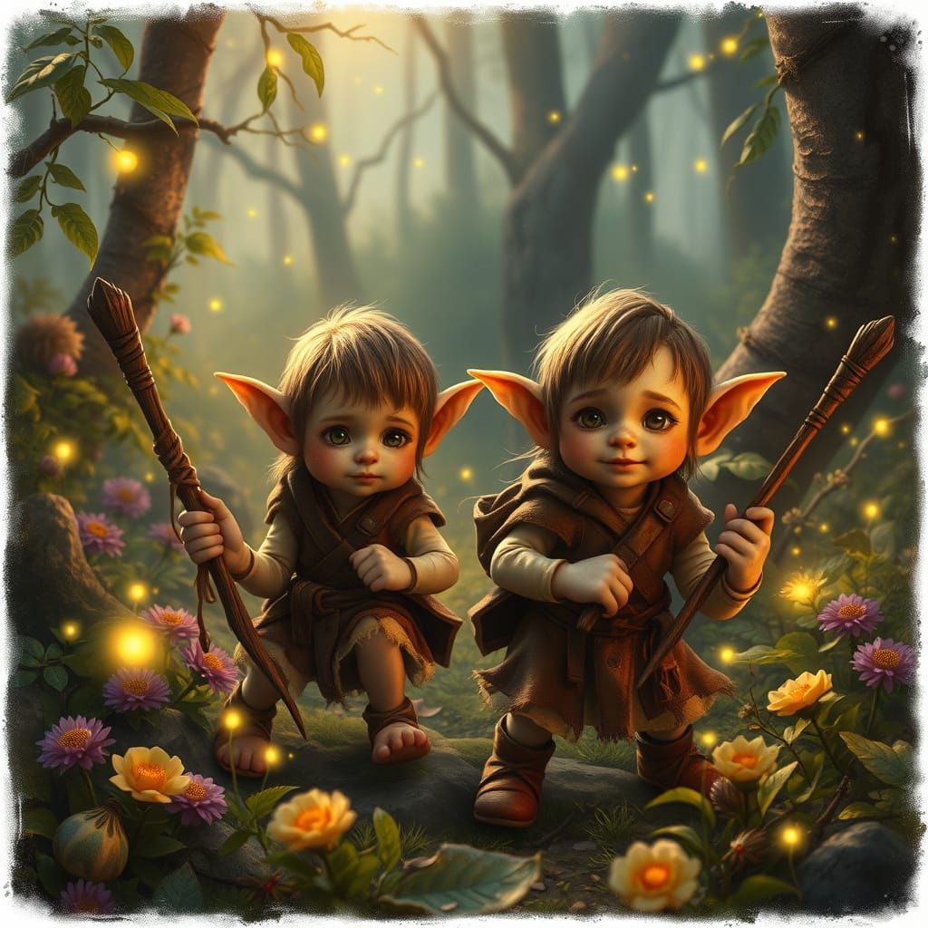 Goblins Playing in Forest, Fantasy Art