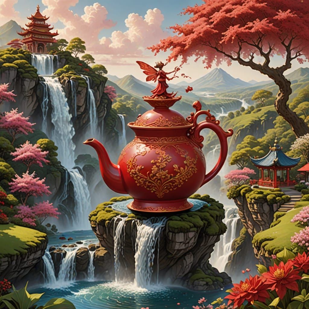 Red Lacework Fairy on Teapot Waterfall