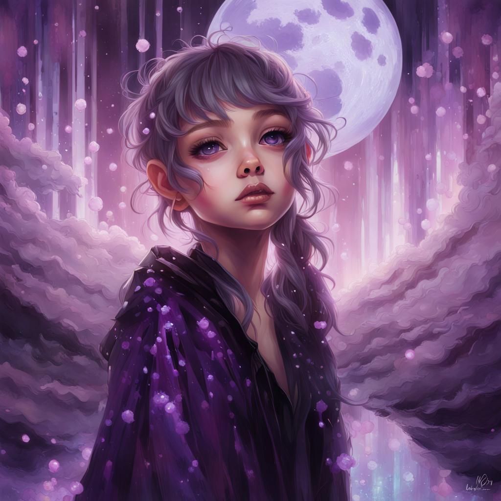 Purple Moonlit Portrait with Flowing Wax