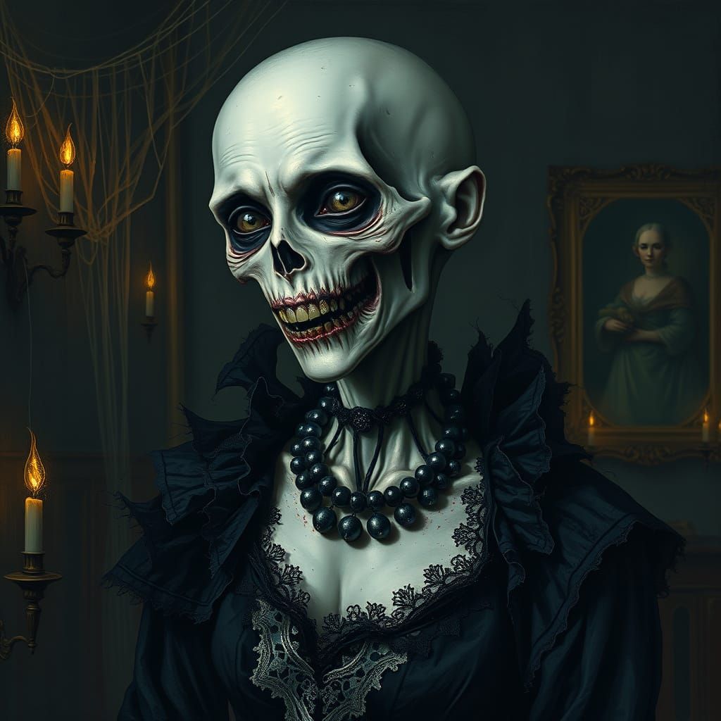 Gothic, Biomechanical Woman in Victorian Mourning Attire