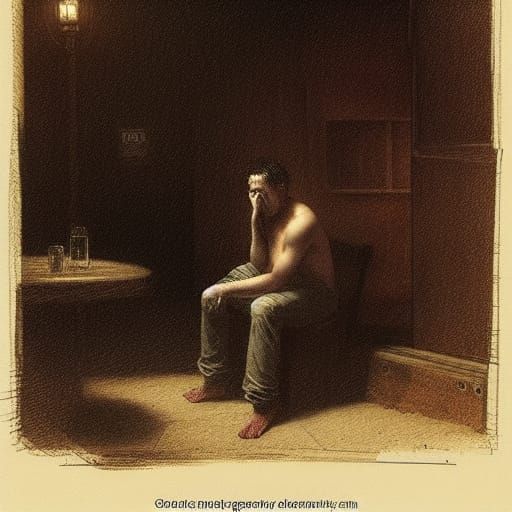 Lonely Man in Dim Bar: Realistic Horror