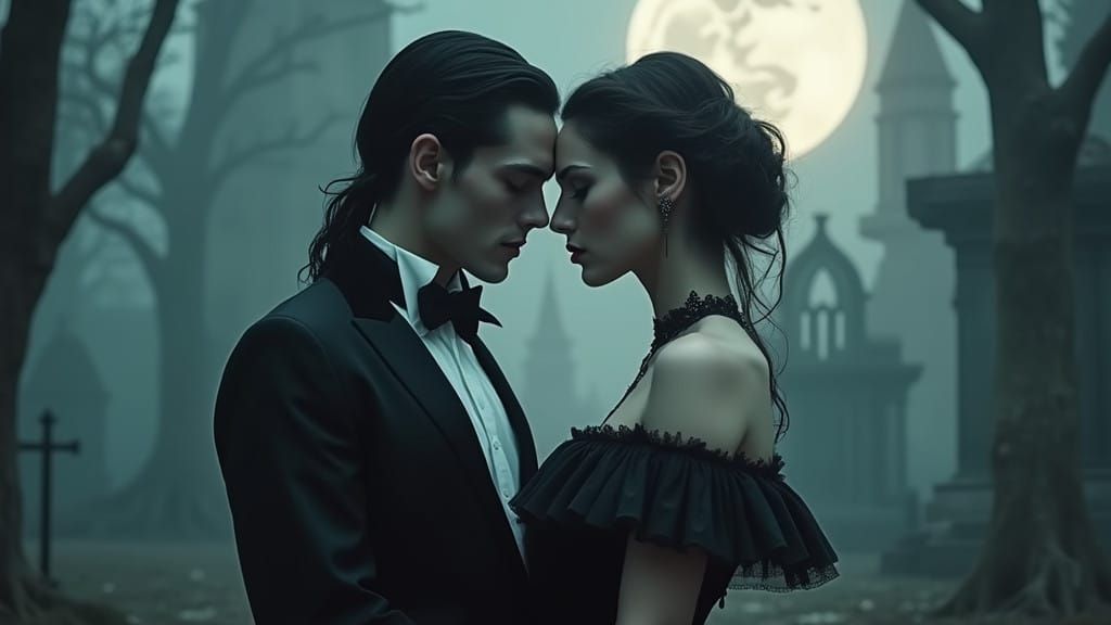 Ethereal Vampire Couple Under Starlight