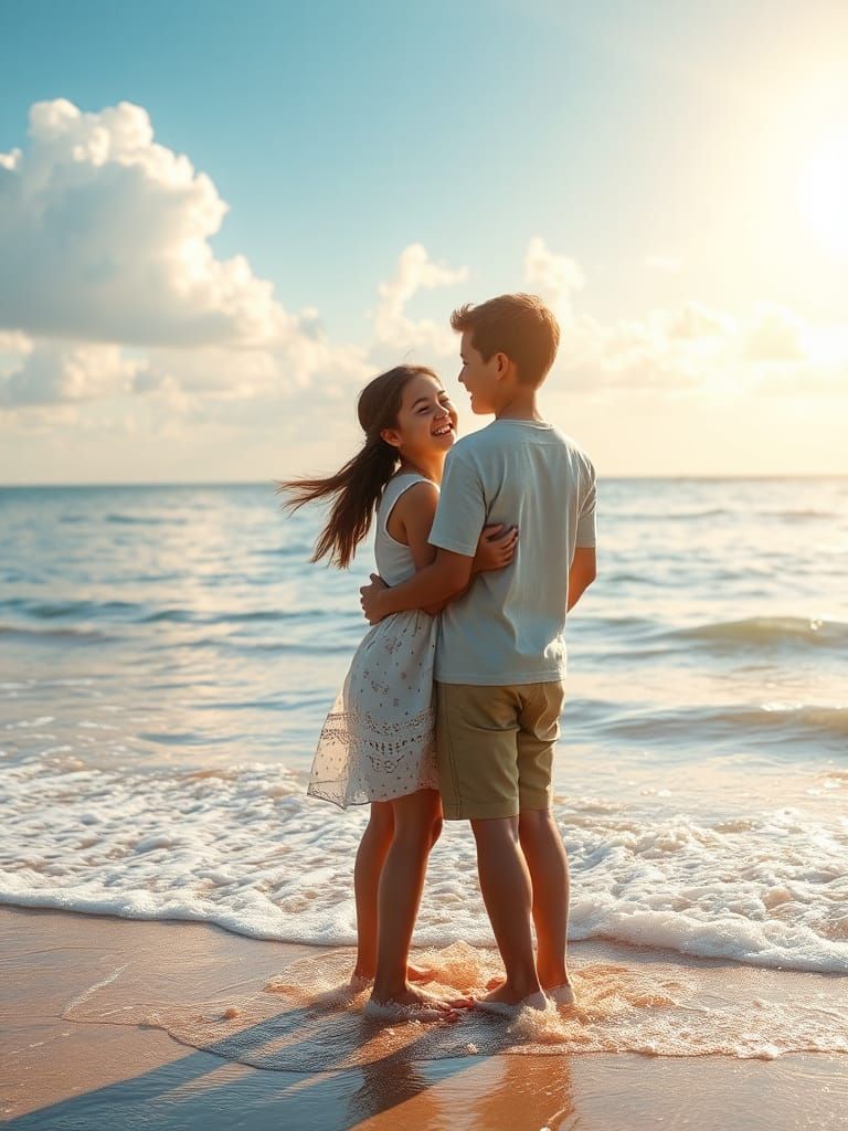 Romantic Beach Scene: A Thomas Kinkade-Inspired Fantasy