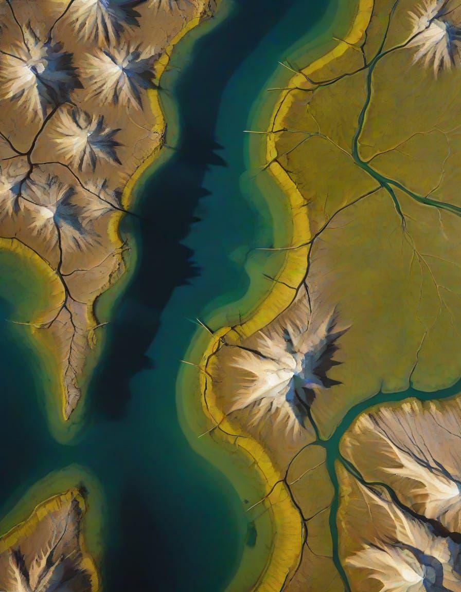 Surreal Delta Landscape Revealed in Photorealistic Impasto S...