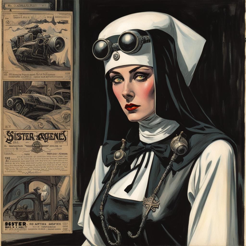 Sister Agnes: Dieselpunk Villainess in Pulp Art Style