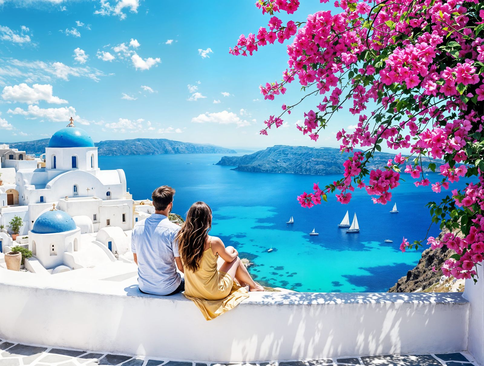 Greek Island Serenity in Photorealistic Double Exposure