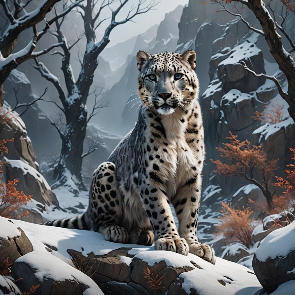 Fantastical Snow Leopard in Detailed Matte Painting
