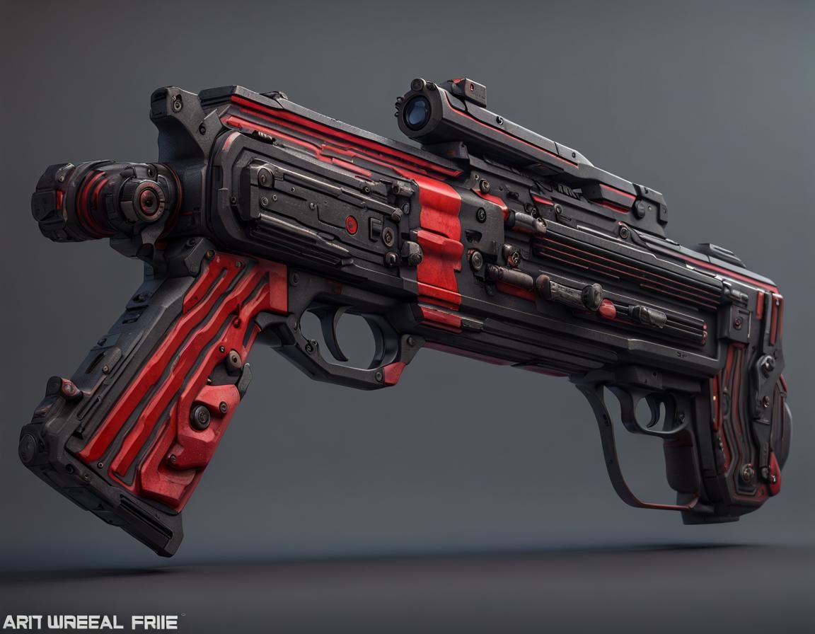 Sci-Fi Gun with Bullet Belt in Detailed Matte Painting