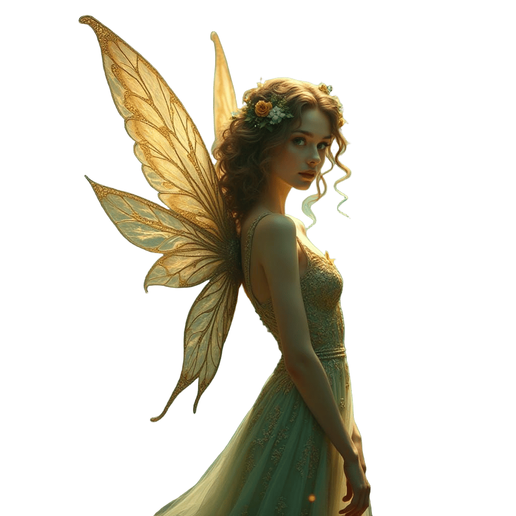 Whimsical Art Nouveau Fairy in Enchanted Woodland