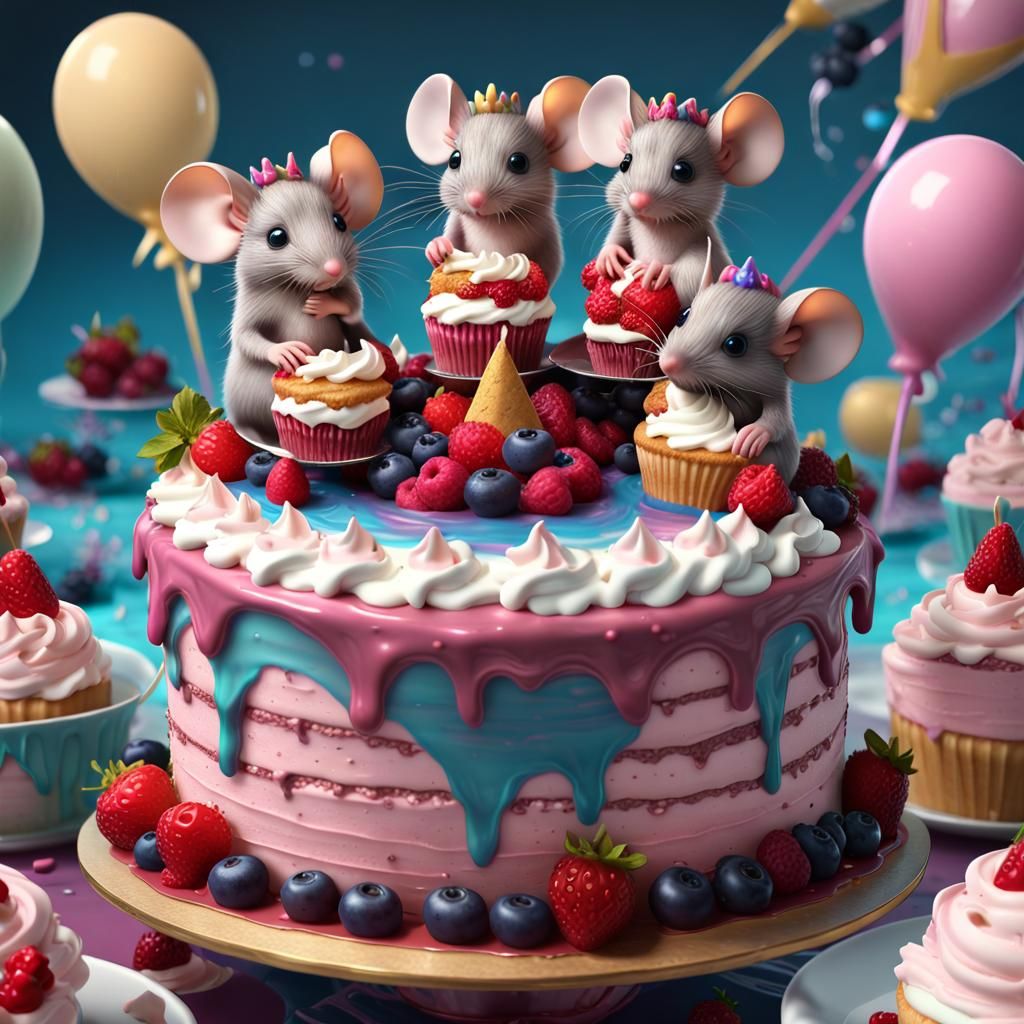 Mice Birthday Party in Multicolored 3D