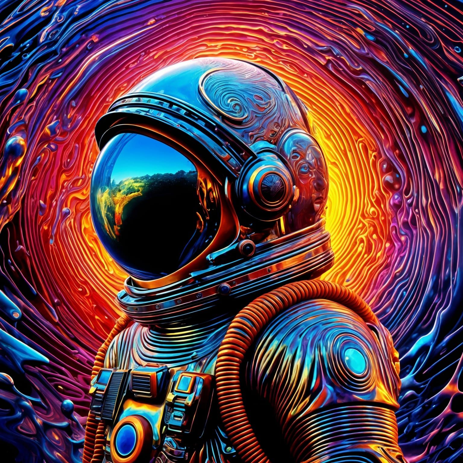Cosmic Melt: Futuristic Astronaut in Neon Liquid Haze