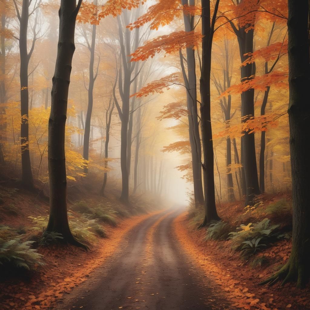 Autumn Forest Path in Golden Light Photography