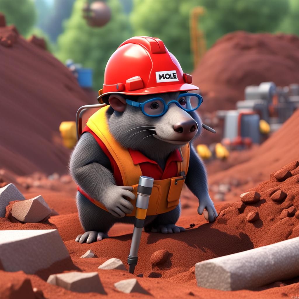 Mole Construction Worker with Geotechnical Probe in 3D